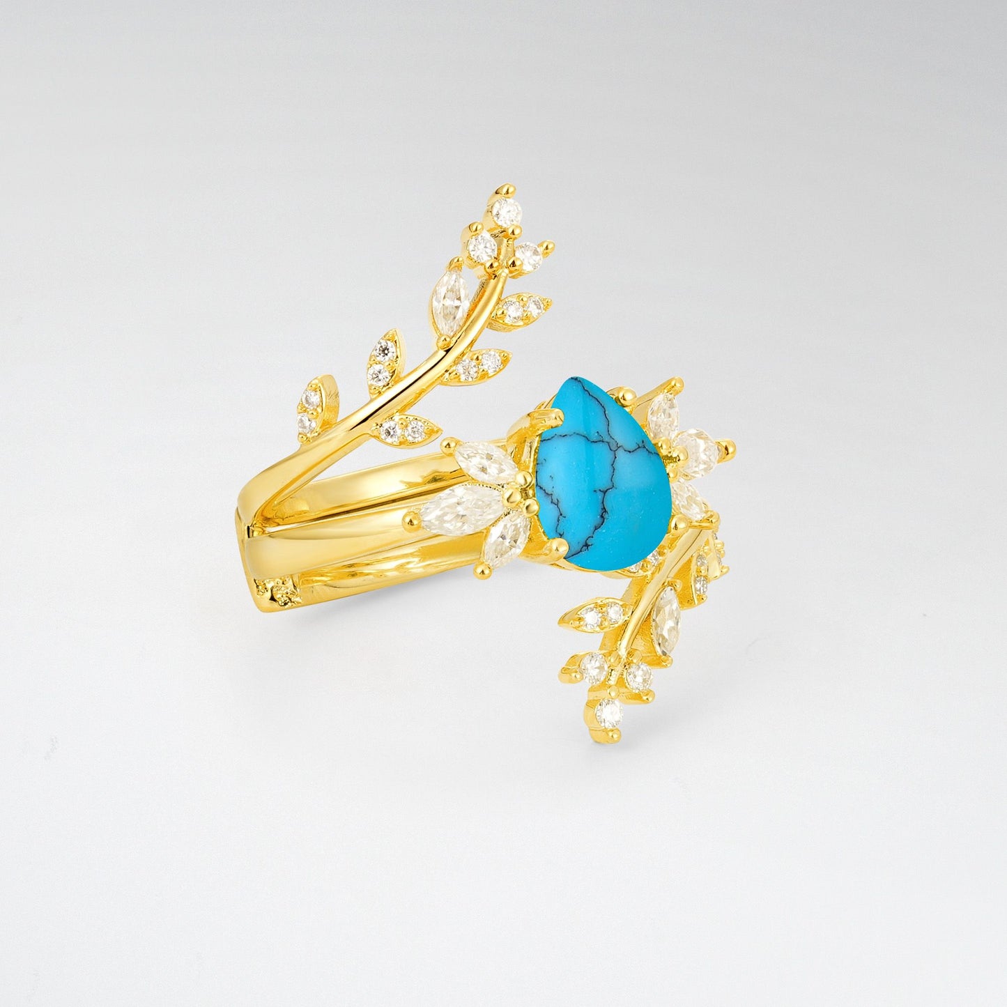 Pear Cut Turquoise Nature-Inspired Bridal Ring Set for Her - Rose-Gold