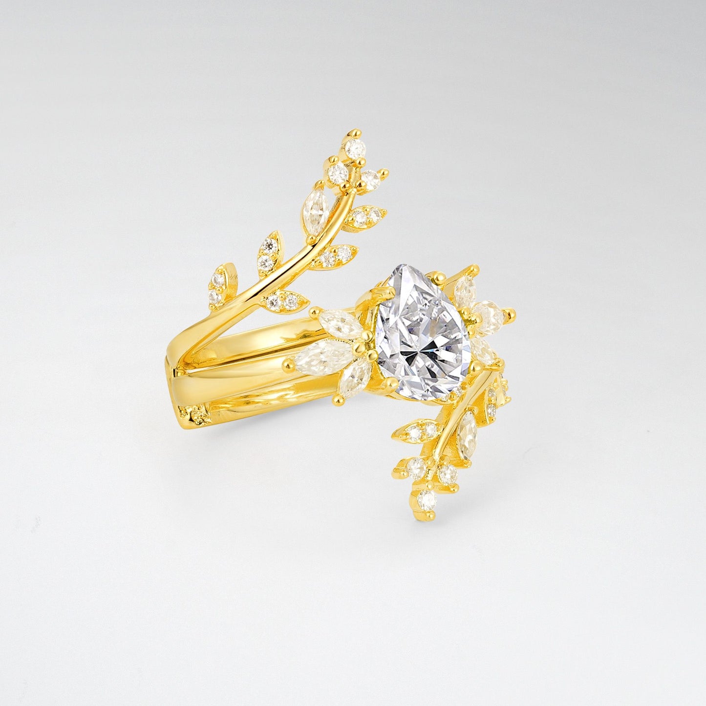 Pear Cut Lab Diamond Nature-Inspired Bridal Ring Set for Her - Rose-Gold