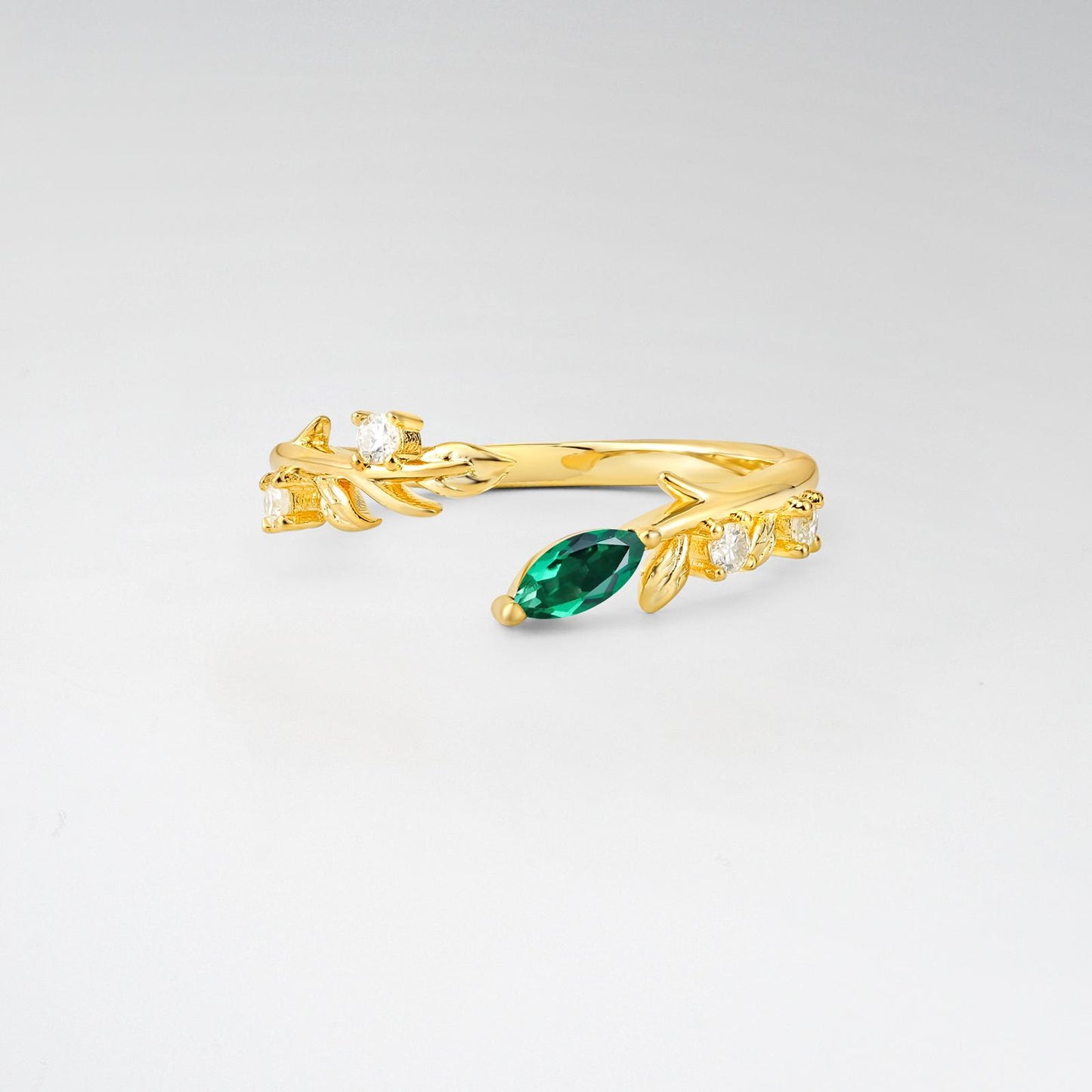 Nature-Inspired Marquise Cut Emerald Open Wedding Ring - Additional view