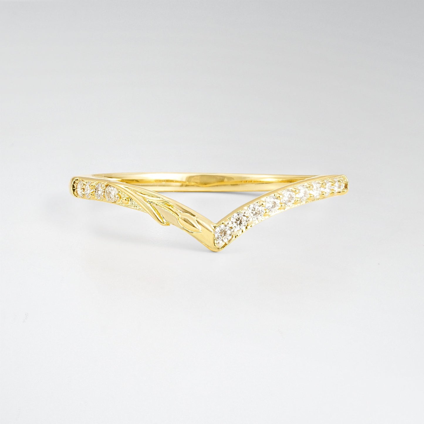 Nature-Inspired Round Cut Moissanite Leaf V-Shaped Wedding Band - Additional view