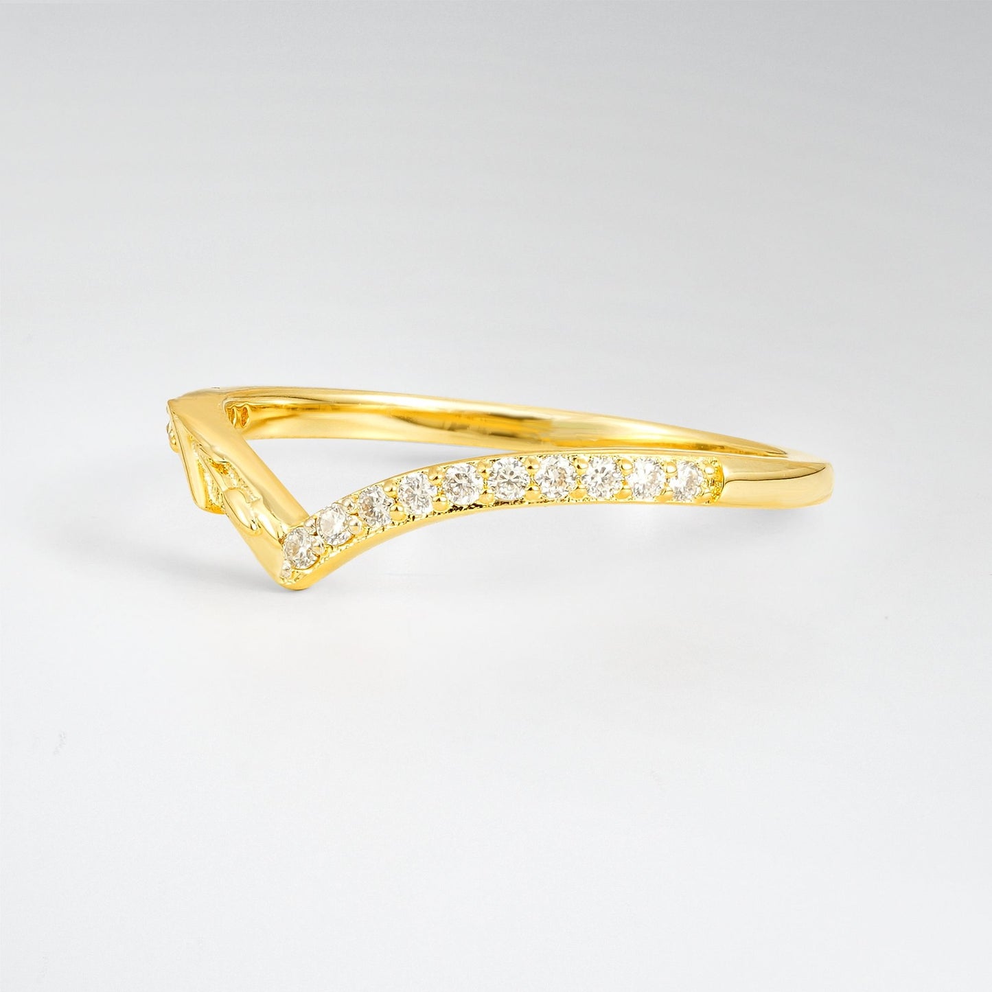 Nature-Inspired Round Cut Moissanite Leaf V-Shaped Wedding Band - Additional view