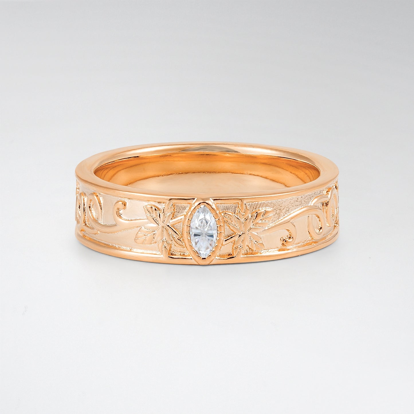 Bezel Marquise Cut Moissanite Nature Inspired Mens Band - Additional view