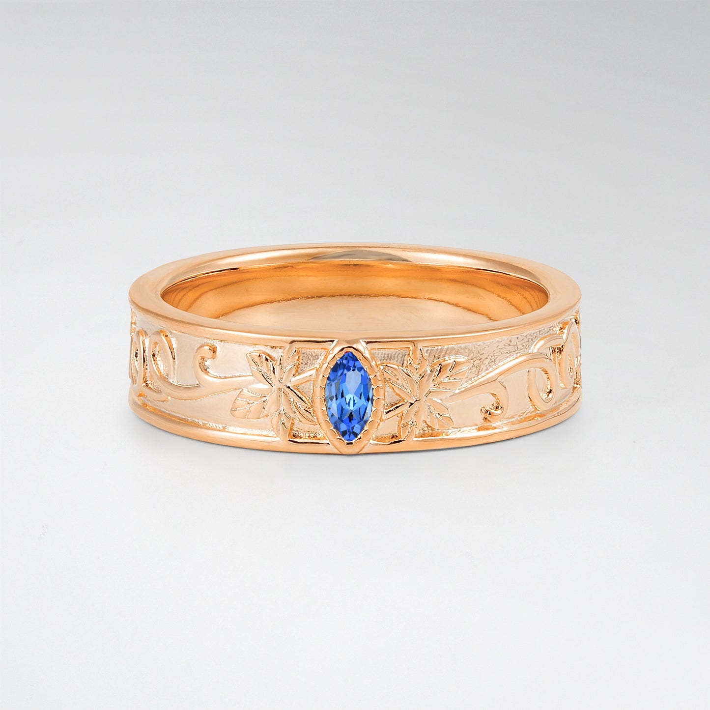 Bezel Marquise Cut Sapphire Nature Inspired Mens Band - Additional view