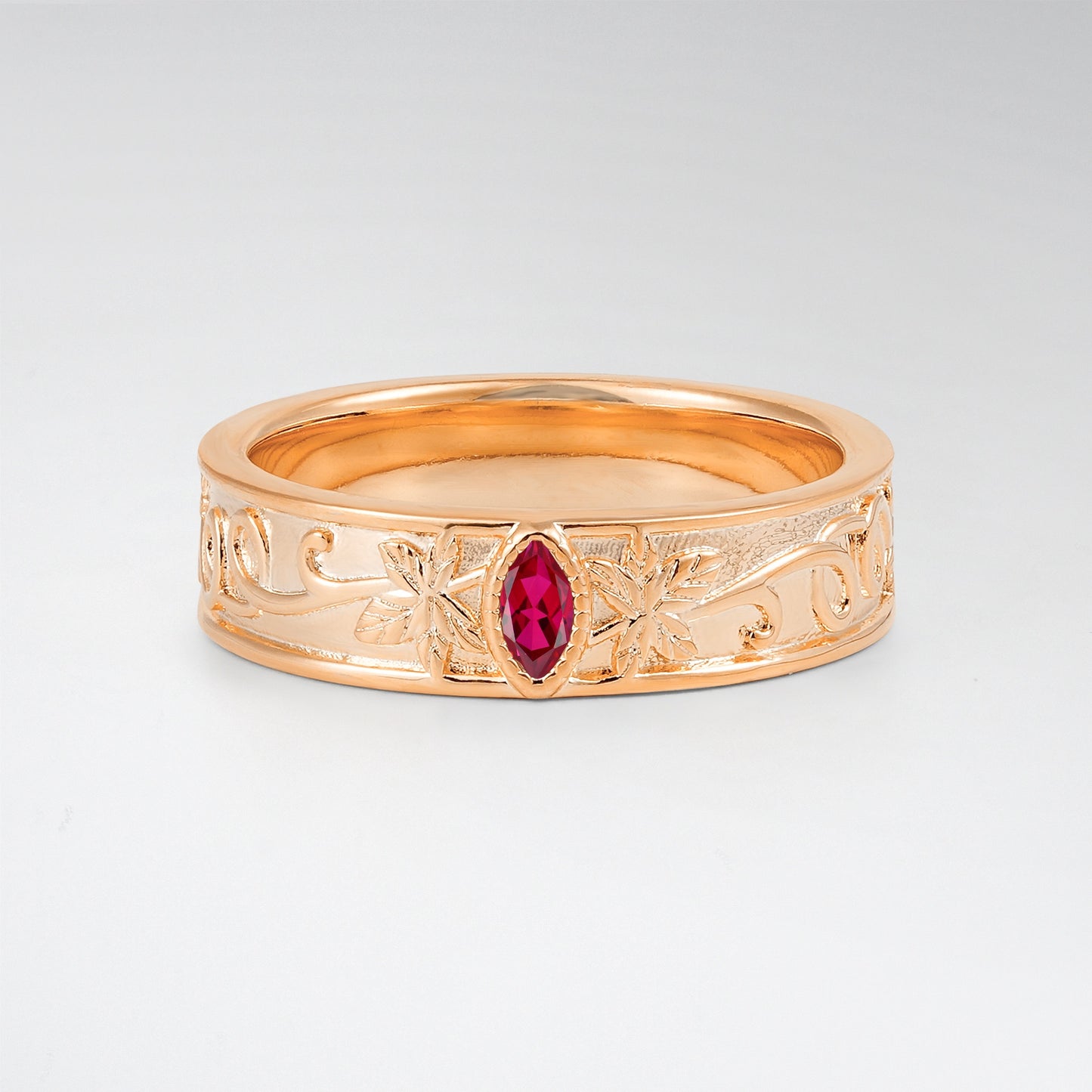 Bezel Marquise Cut Ruby Nature Inspired Mens Band - Additional view