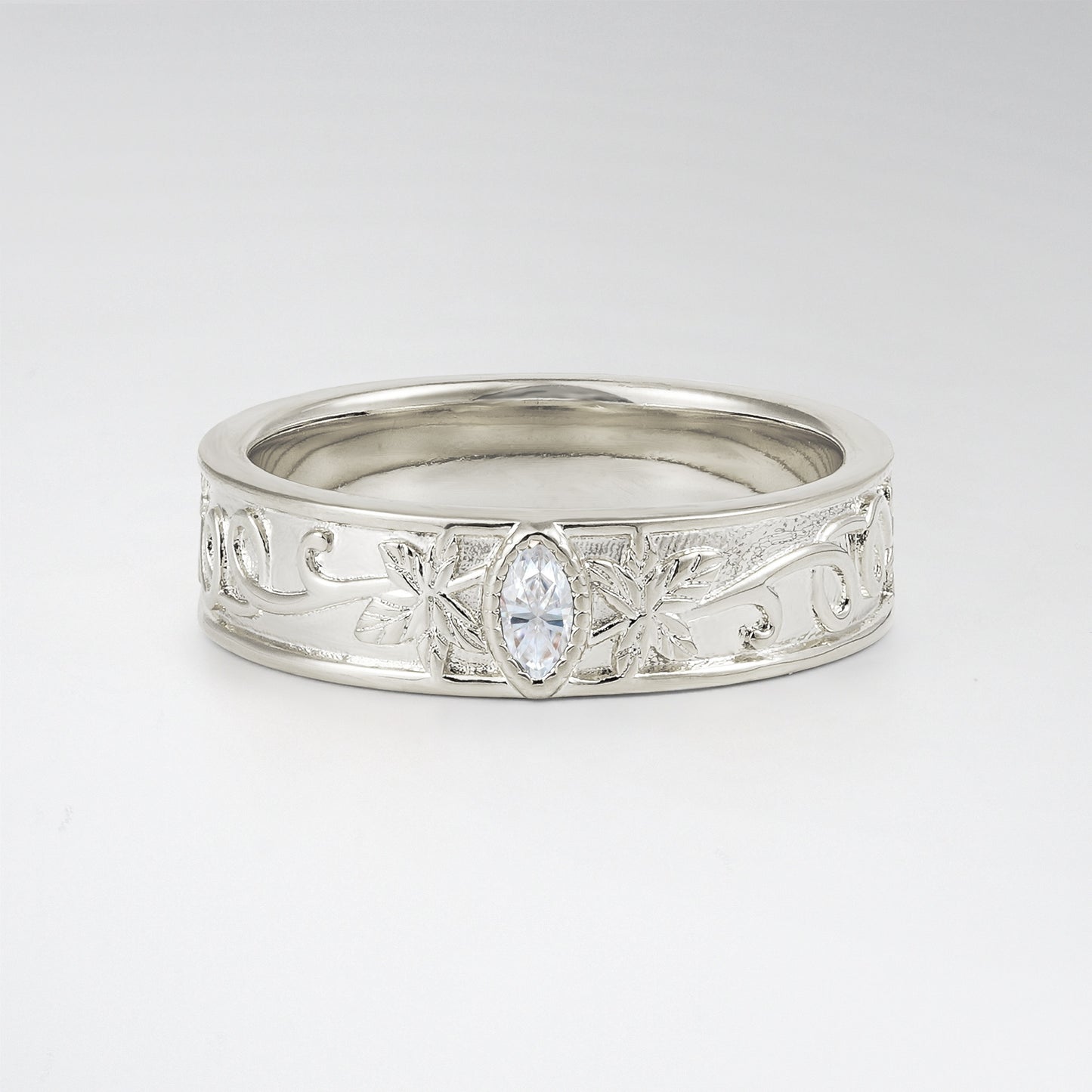 Bezel Marquise Cut Moissanite Nature Inspired Mens Band - Additional view