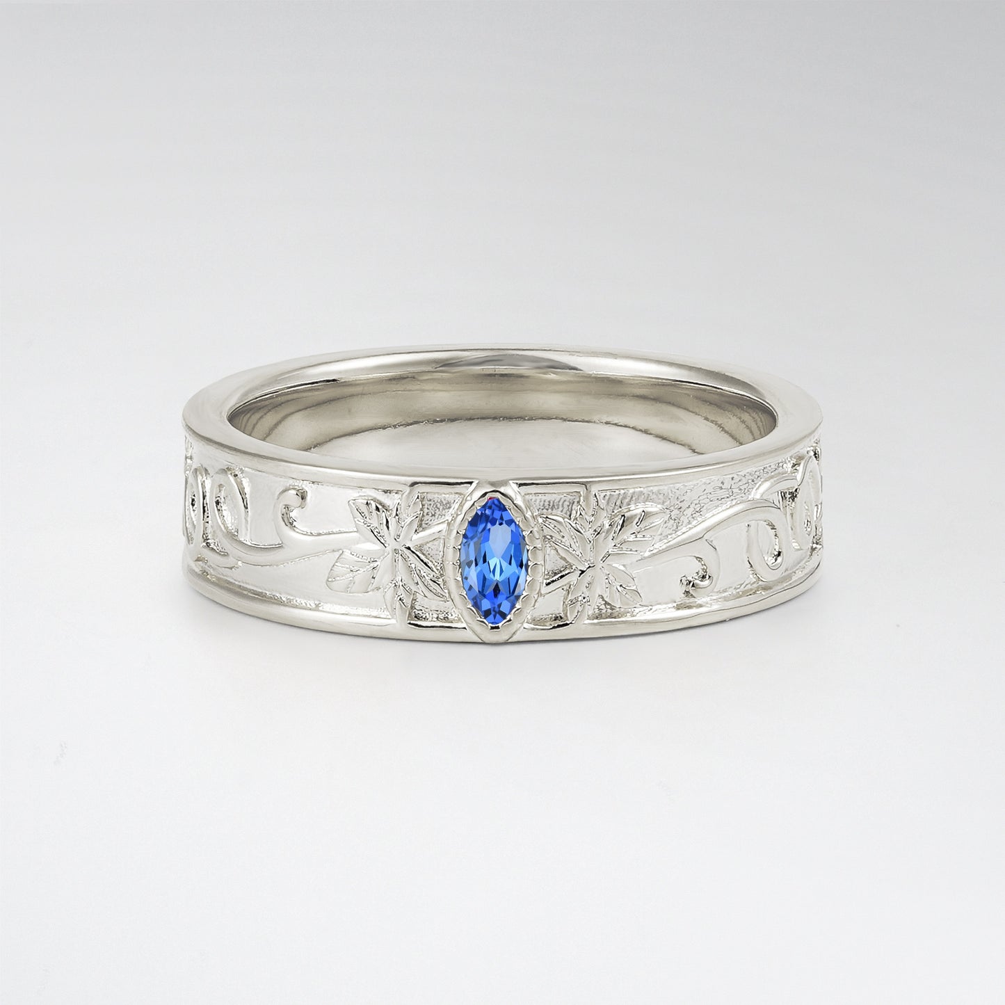 Bezel Marquise Cut Sapphire Nature Inspired Mens Band - Additional view
