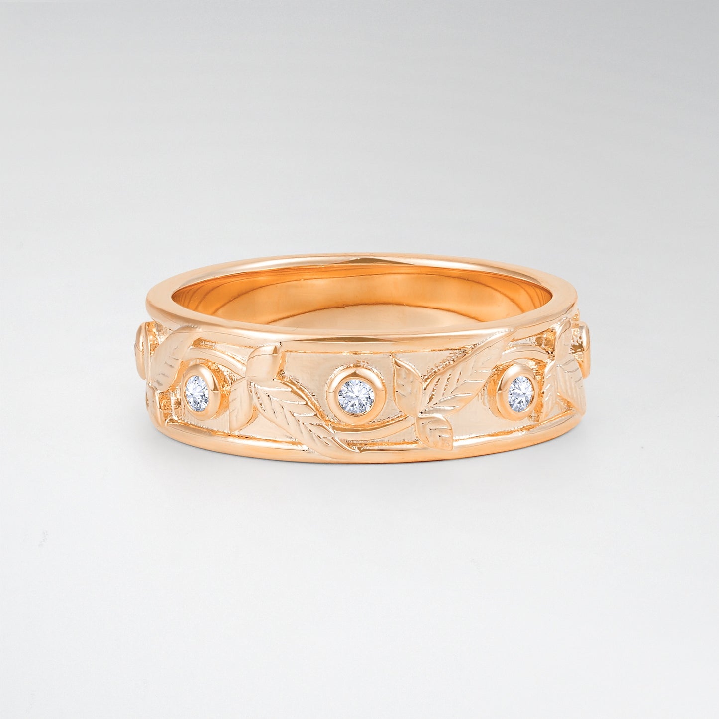 Bezel Leaf Nature Inspired Round Lab Diamond Mens Band - Additional view