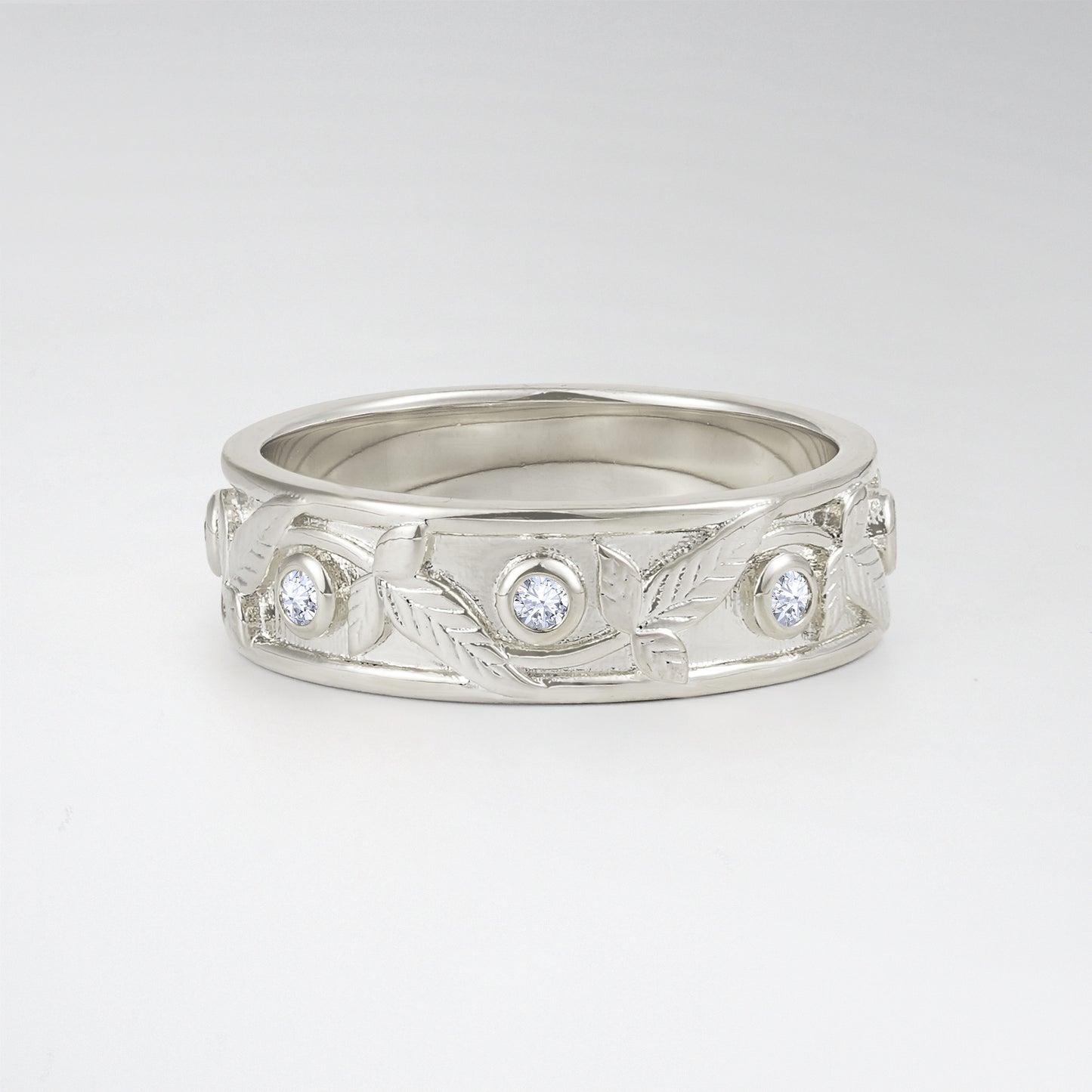 Bezel Leaf Nature Inspired Round Lab Diamond Mens Band - Additional view