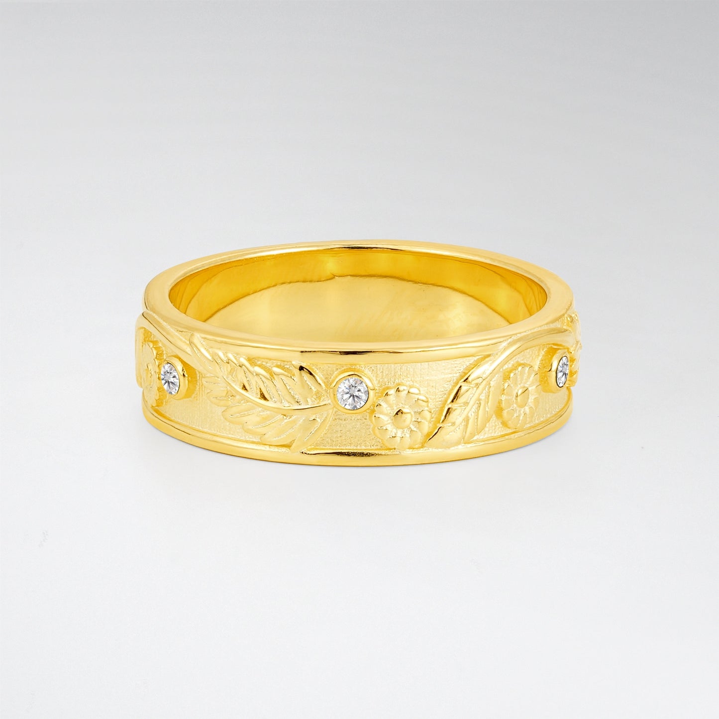 Leaf Floral Moissanite Mens Wedding Band - Additional view