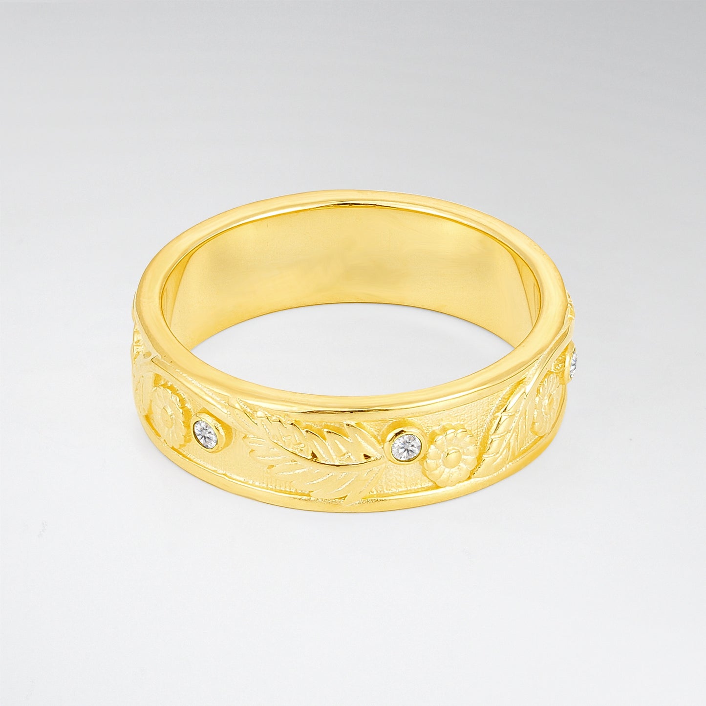 Leaf Floral Moissanite Mens Wedding Band - Additional view