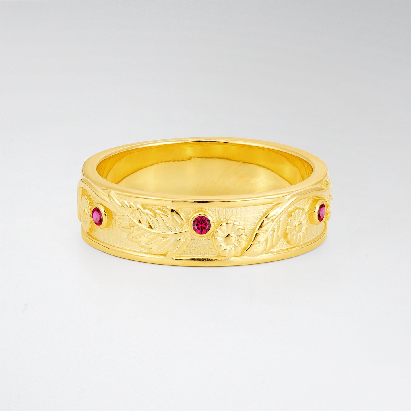 Leaf Floral Ruby Mens Wedding Band - Additional view