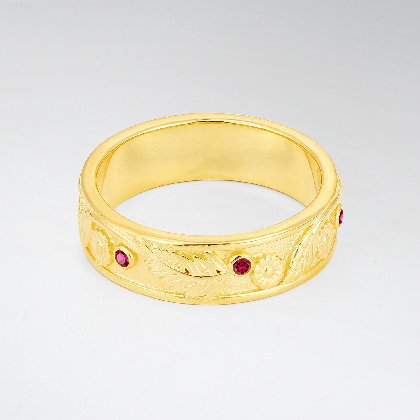 Leaf Floral Ruby Mens Wedding Band - Additional view