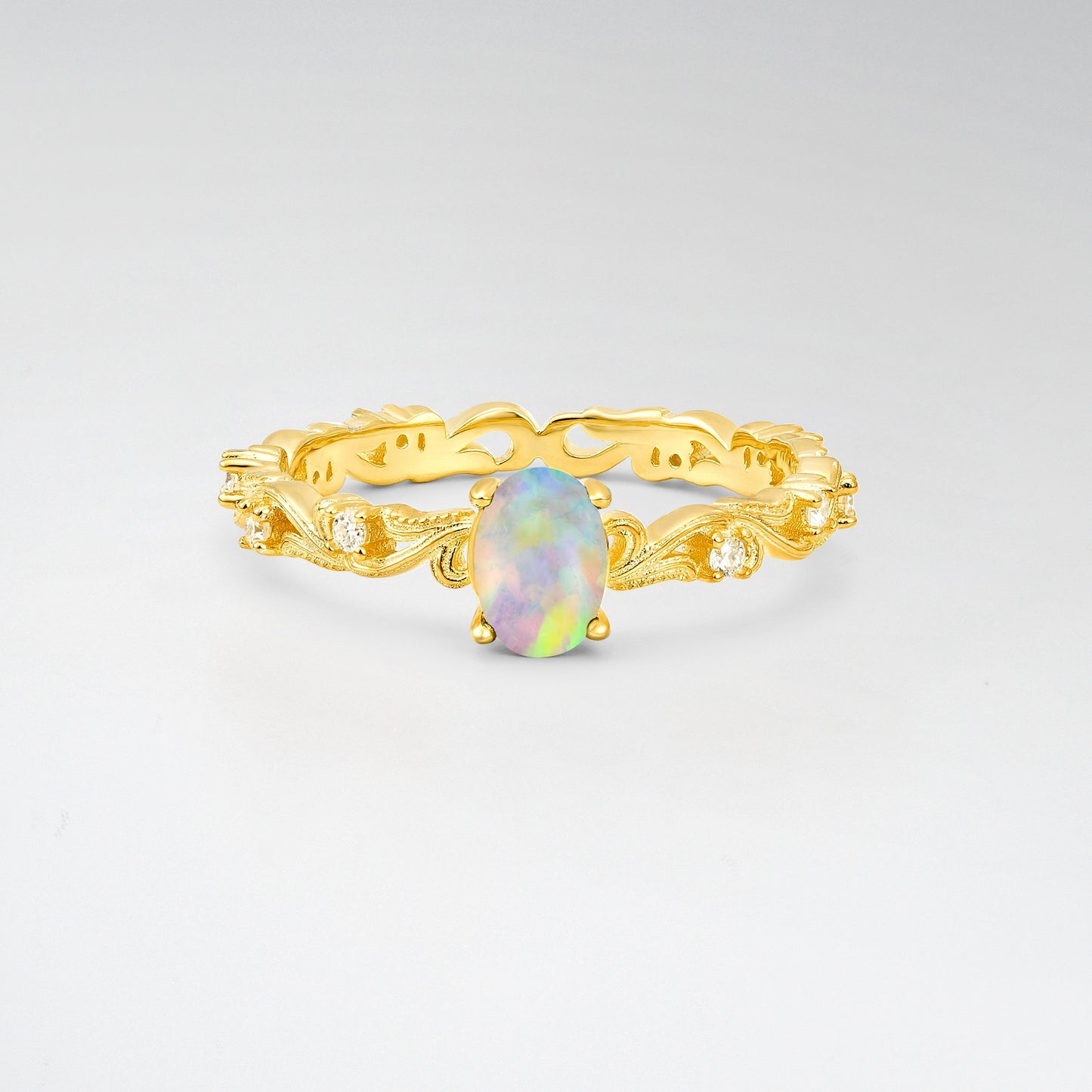 Antique Oval Cut Nature-Inspired Opal Engagement Ring - Additional view