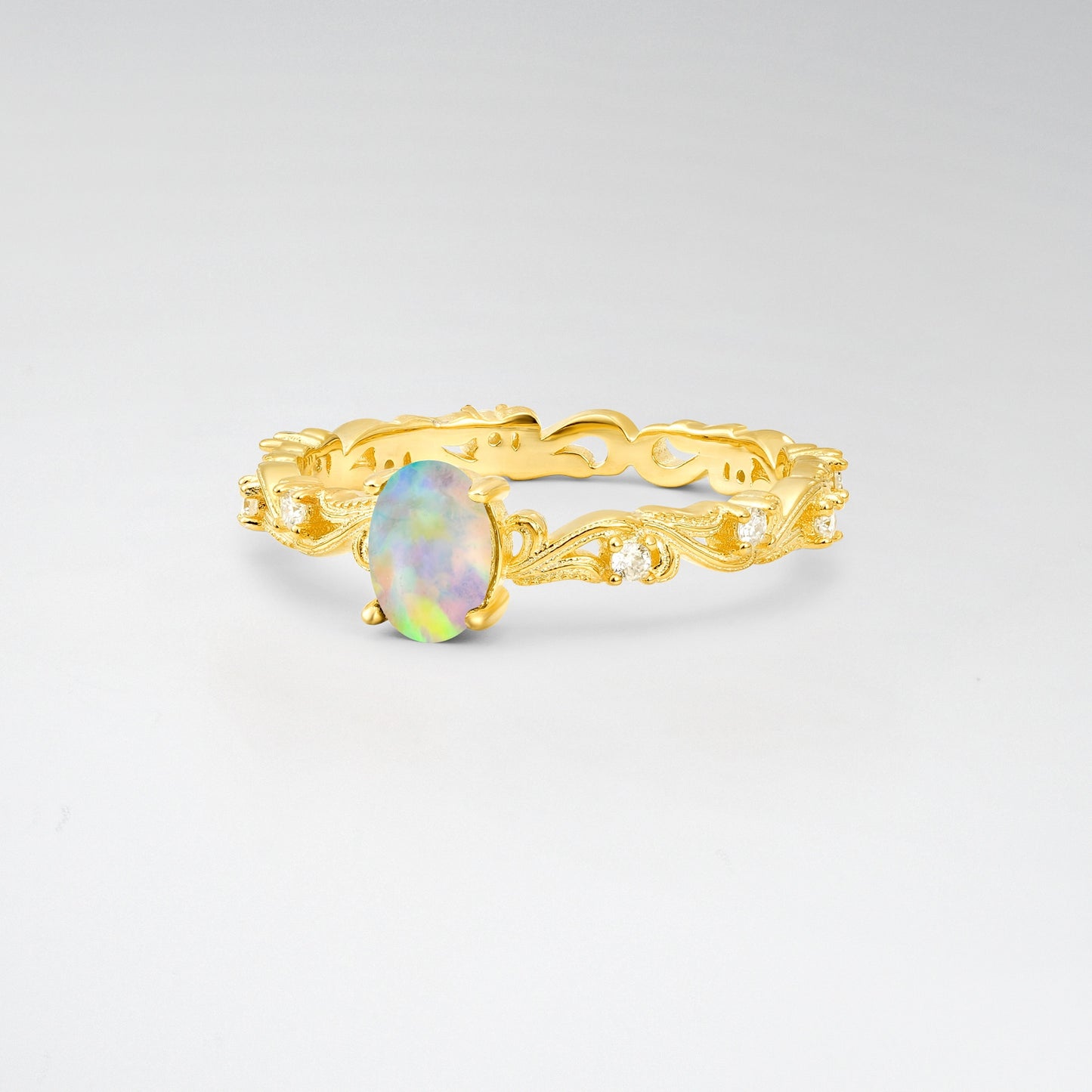 Antique Oval Cut Nature-Inspired Opal Engagement Ring - Additional view