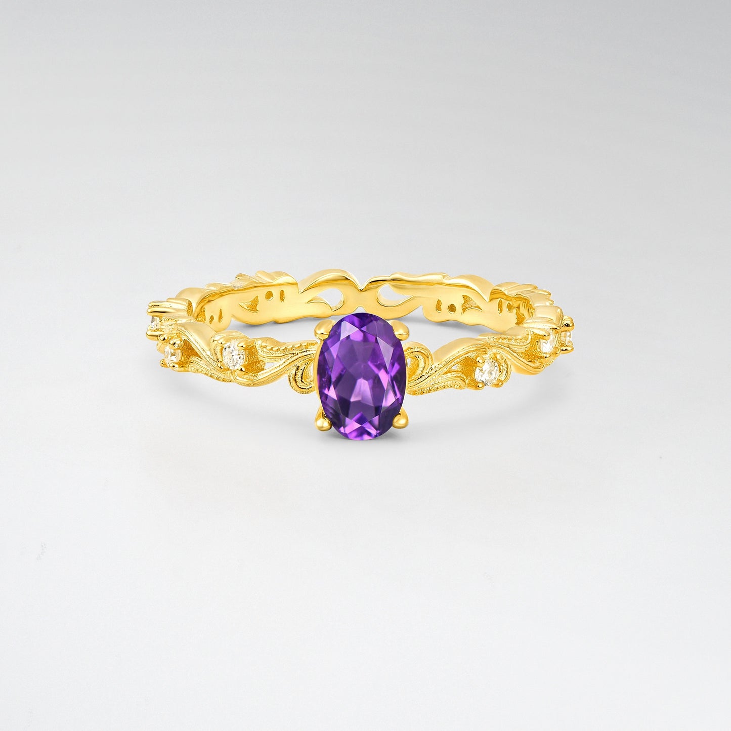 Antique Oval Cut Nature-Inspired Amethyst Engagement Ring - Additional view