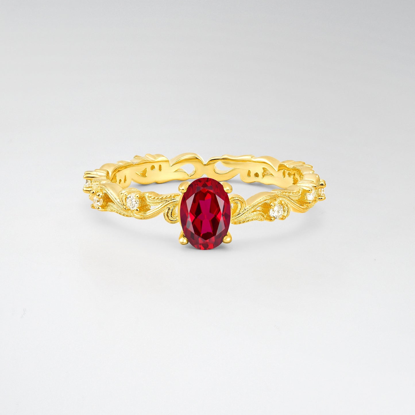 Antique Oval Cut Nature-Inspired Ruby Engagement Ring - Additional view