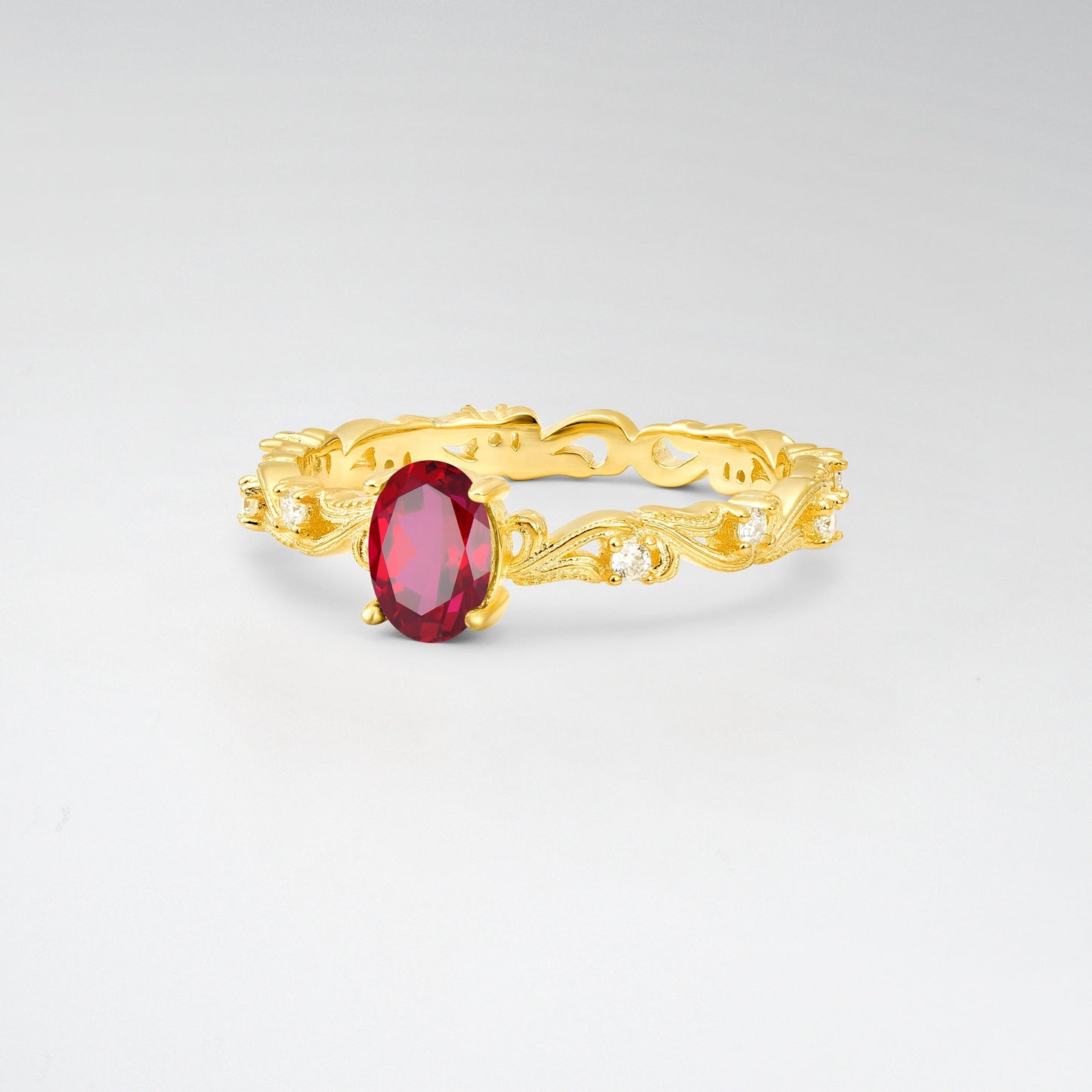 Antique Oval Cut Nature-Inspired Ruby Engagement Ring - Additional view