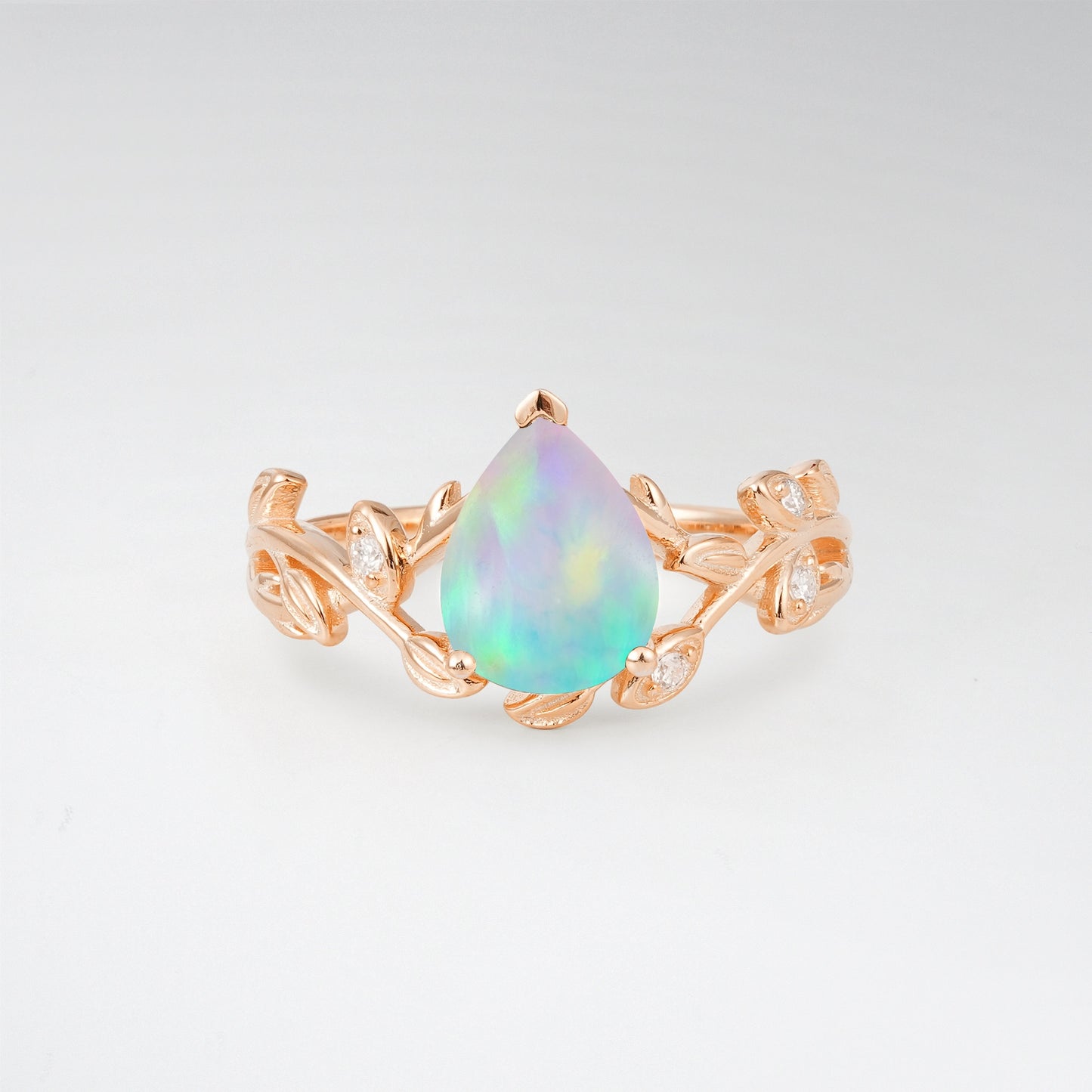 Nature-Inspired Pear Cut Opal 1.5CT Floral Petal Engagement Ring - Additional view