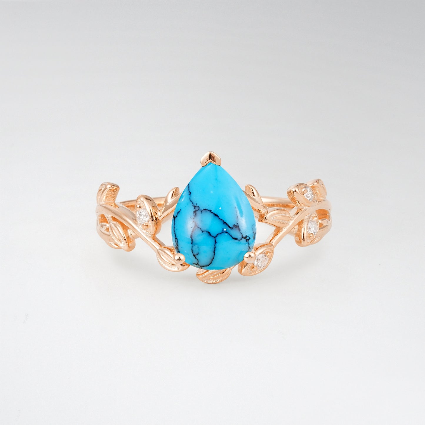 Nature-Inspired Pear Cut Turquoise 1.5CT Floral Petal Engagement Ring - Additional view