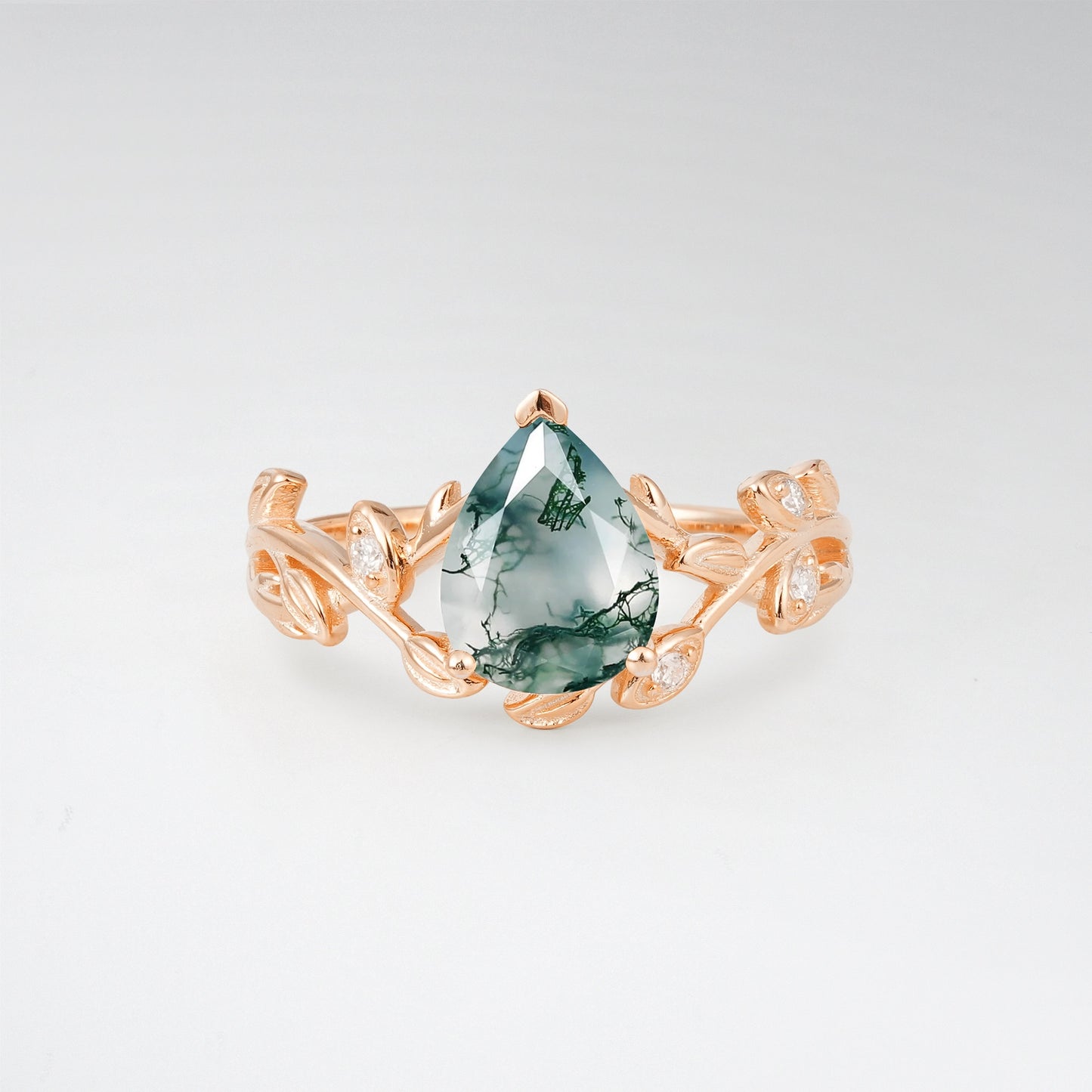 Nature-Inspired Pear Cut Moss Agate 1.5CT Floral Petal Engagement Ring - Additional view