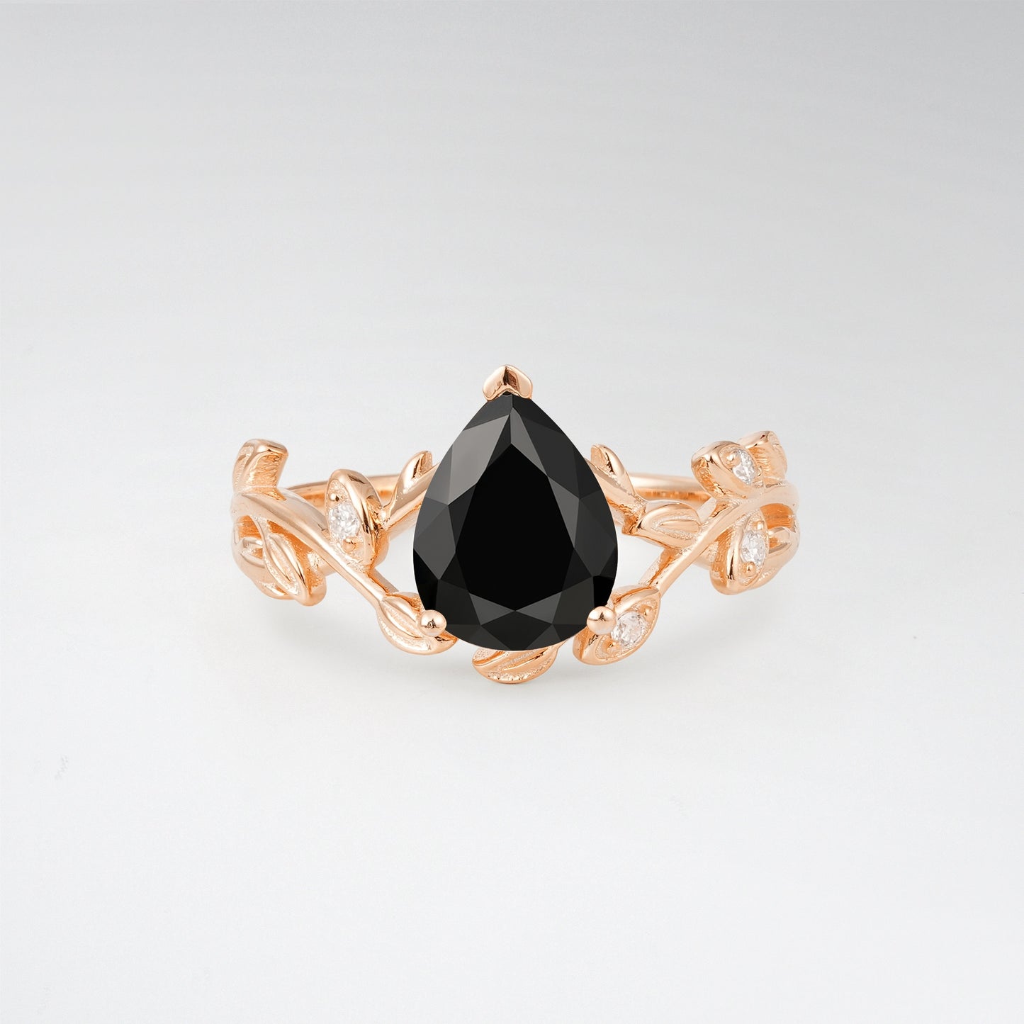 Nature-Inspired Pear Cut Black Onyx 1.5CT Floral Petal Engagement Ring - Additional view