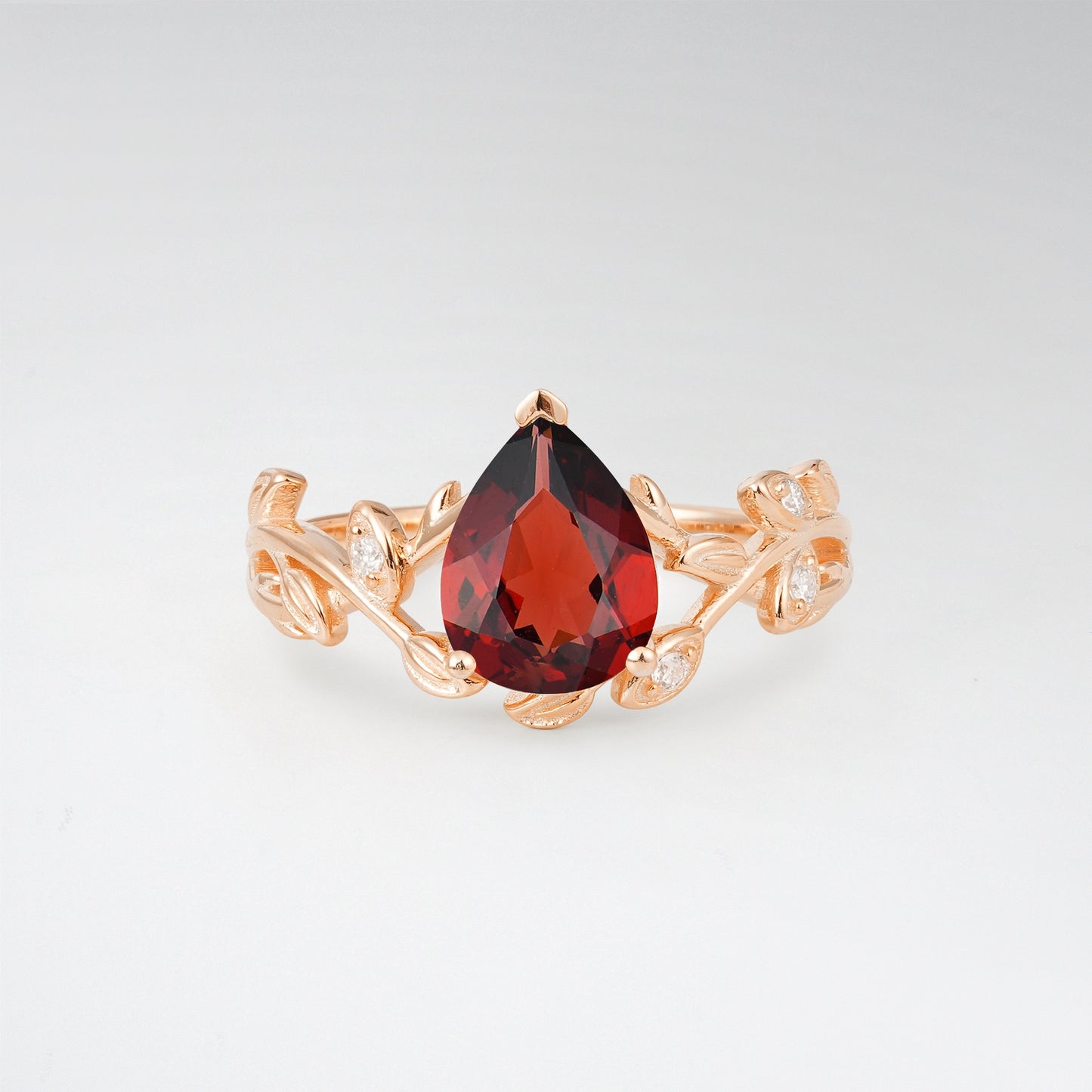 Nature-Inspired Pear Cut Garnet 1.5CT Floral Petal Engagement Ring - Additional view