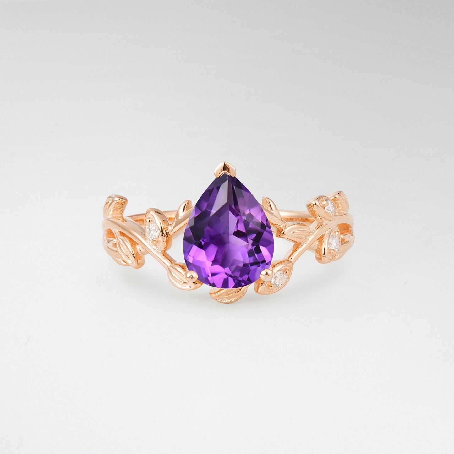 Nature-Inspired Pear Cut Amethyst 1.5CT Floral Petal Engagement Ring - Additional view