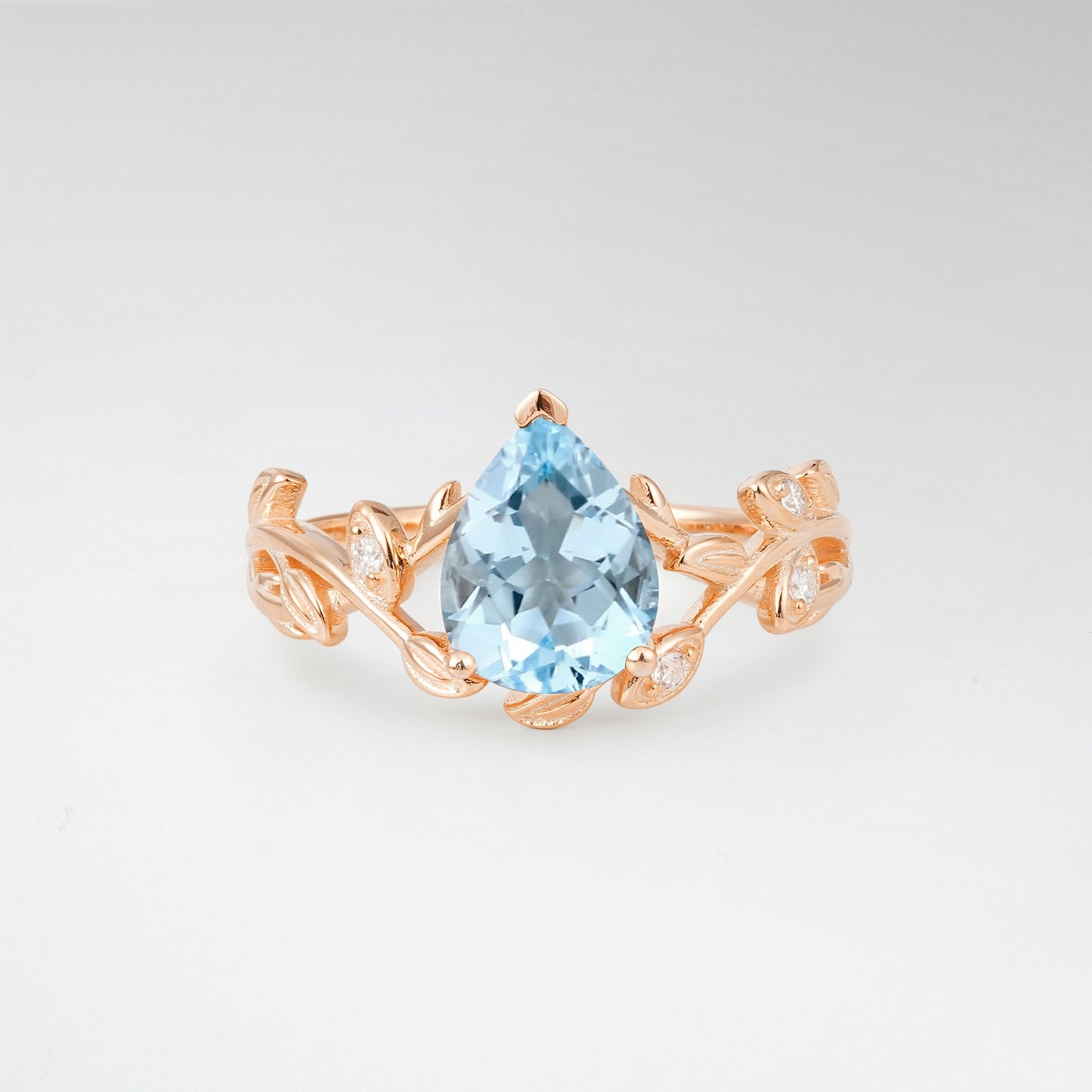 Nature-Inspired Pear Cut Aquamarine 1.5CT Floral Petal Engagement Ring - Additional view