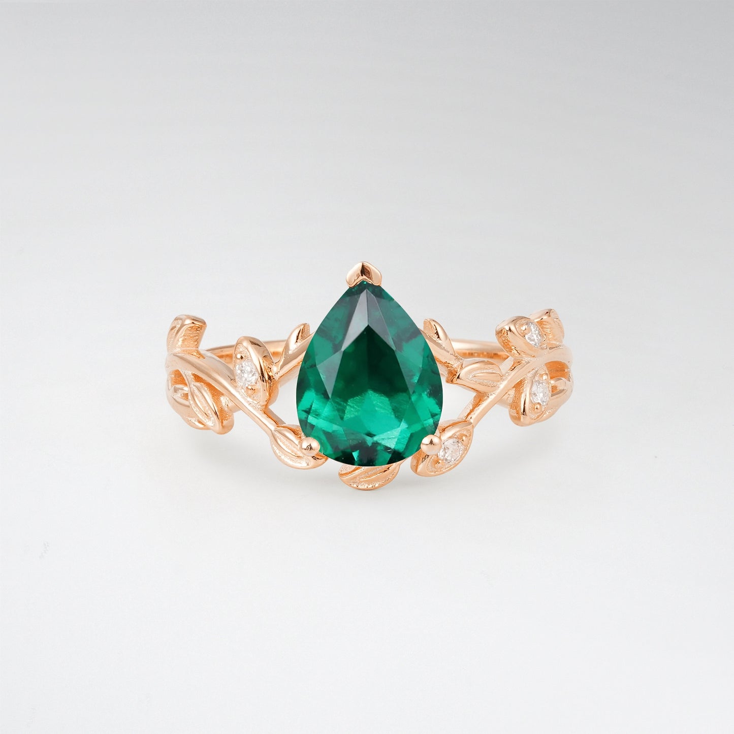 Nature-Inspired Pear Cut Emerald 1.5CT Floral Petal Engagement Ring - Additional view