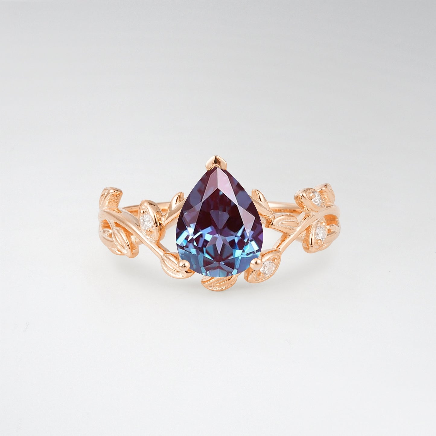 Nature-Inspired Pear Cut Alexandrite 1.5CT Floral Petal Engagement Ring - Additional view