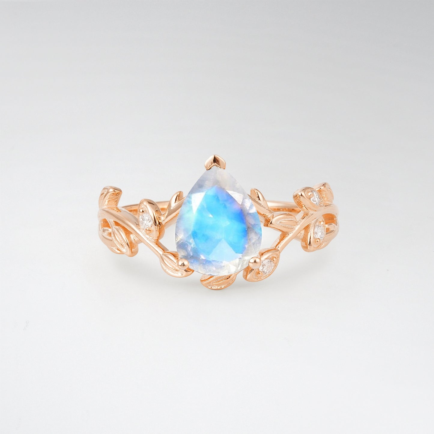 Nature-Inspired Pear Cut Moonstone 1.5CT Floral Petal Engagement Ring - Additional view