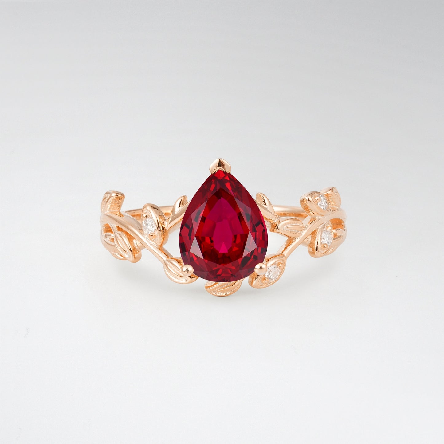Nature-Inspired Pear Cut Ruby 1.5CT Floral Petal Engagement Ring - Additional view