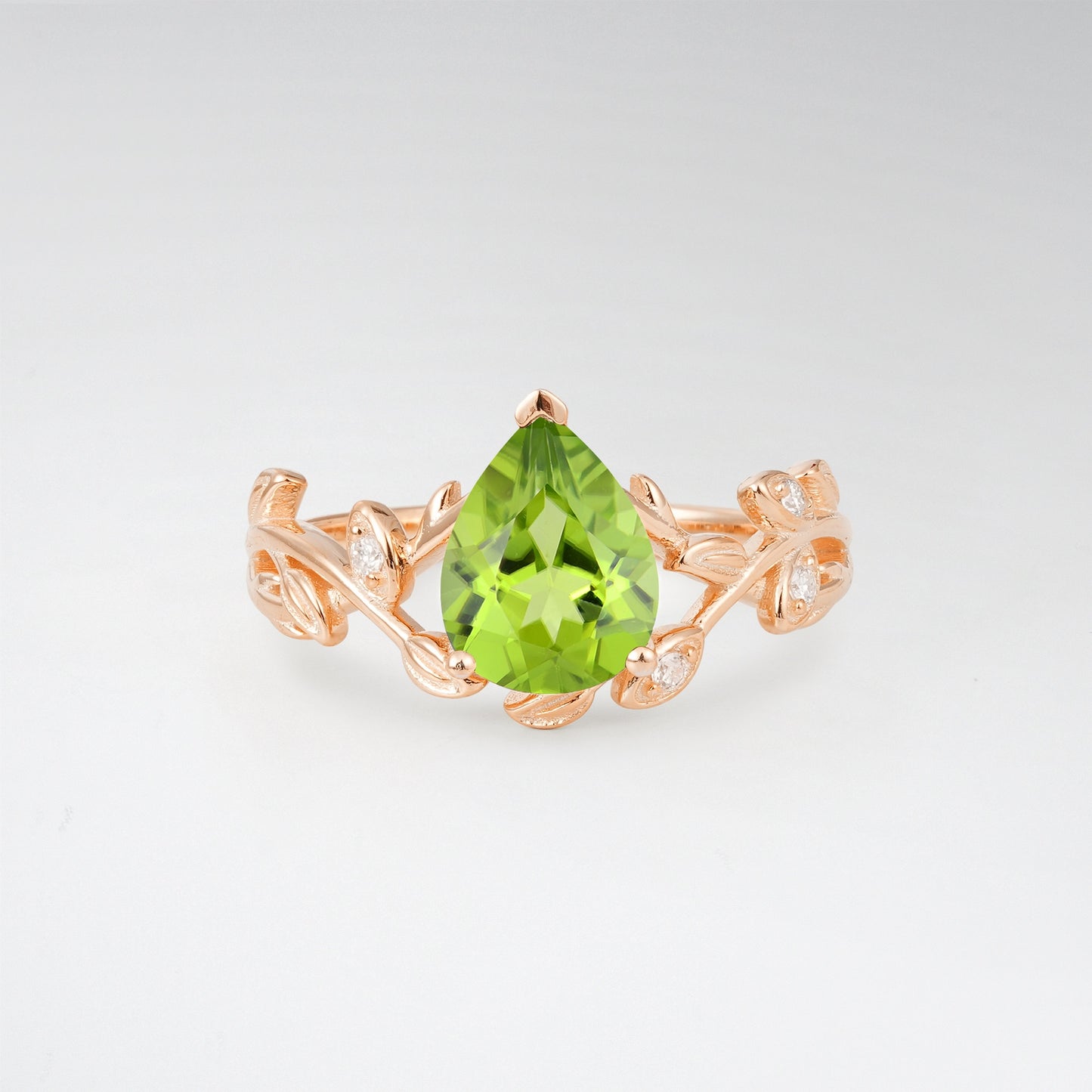 Nature-Inspired Pear Cut Peridot 1.5CT Floral Petal Engagement Ring - Additional view