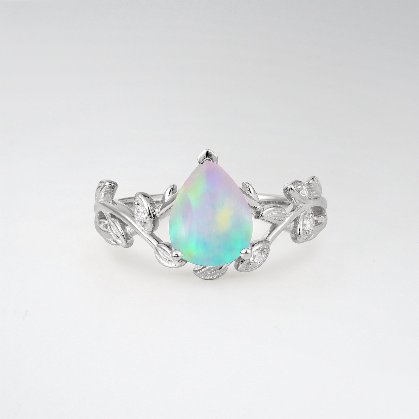 Nature-Inspired Pear Cut Opal 1.5CT Floral Petal Engagement Ring - Additional view