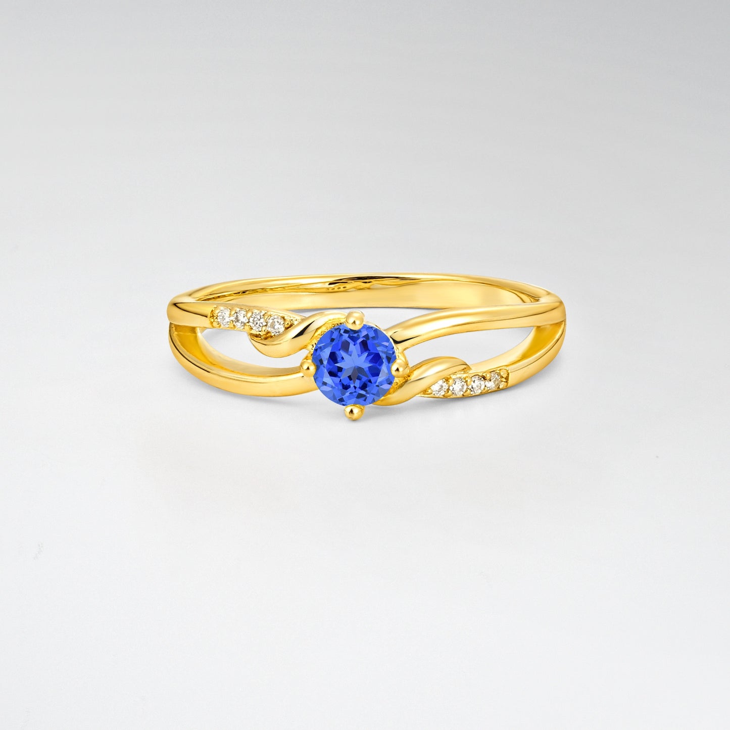 Round Cut Sapphire Split Shank Promise Ring - Additional view