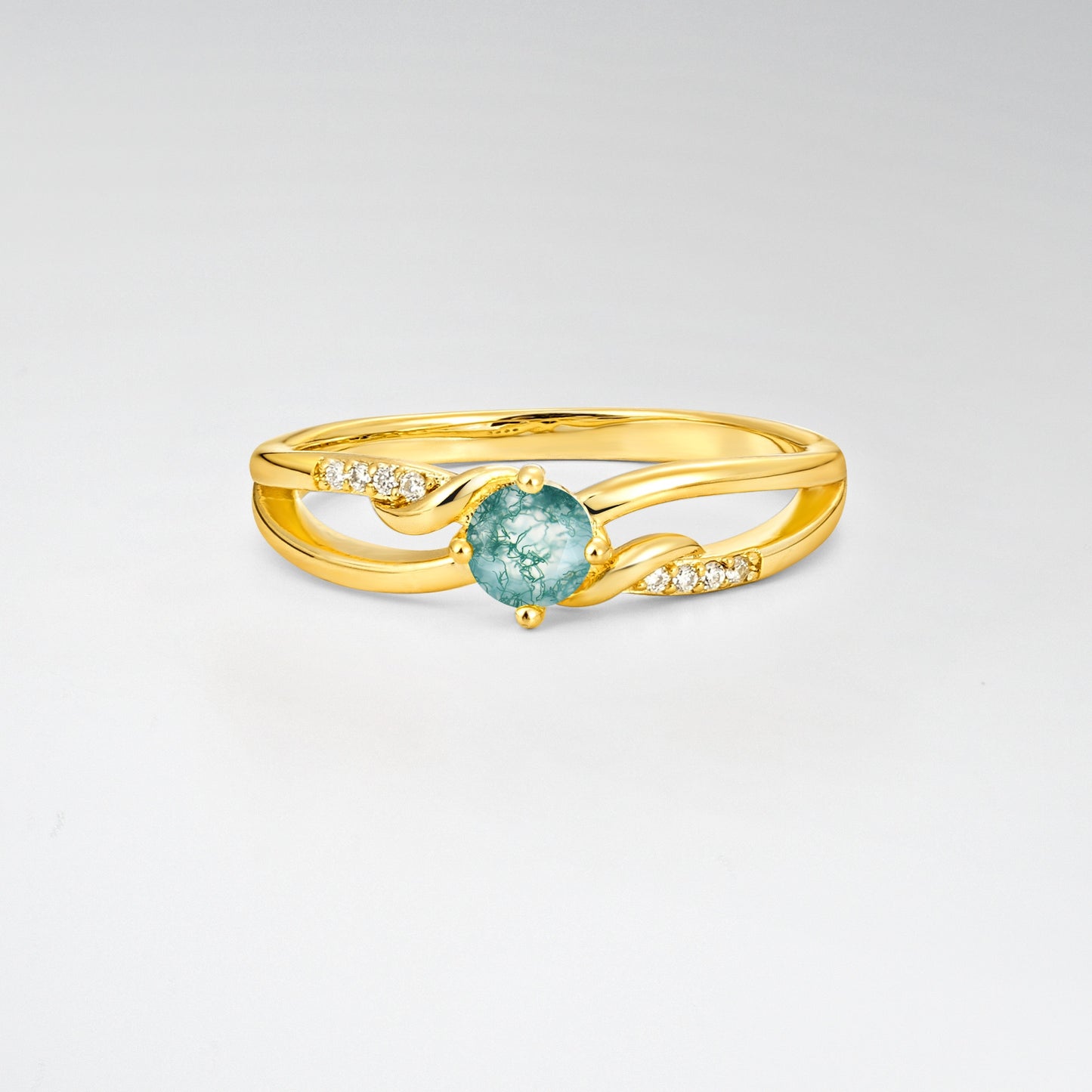 Round Cut Moss Agate Split Shank Promise Ring - Additional view