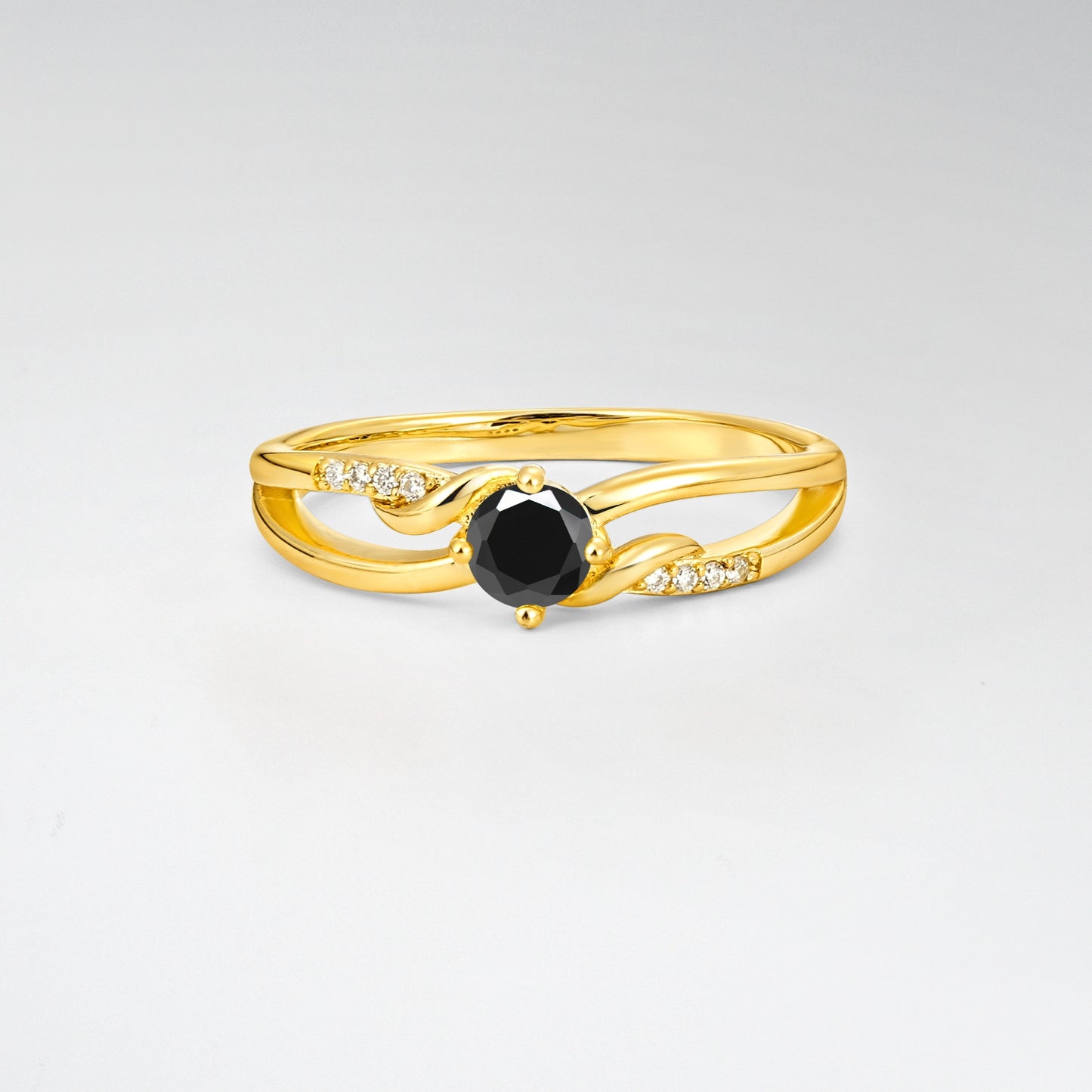 Round Cut Black Onyx Split Shank Promise Ring - Additional view