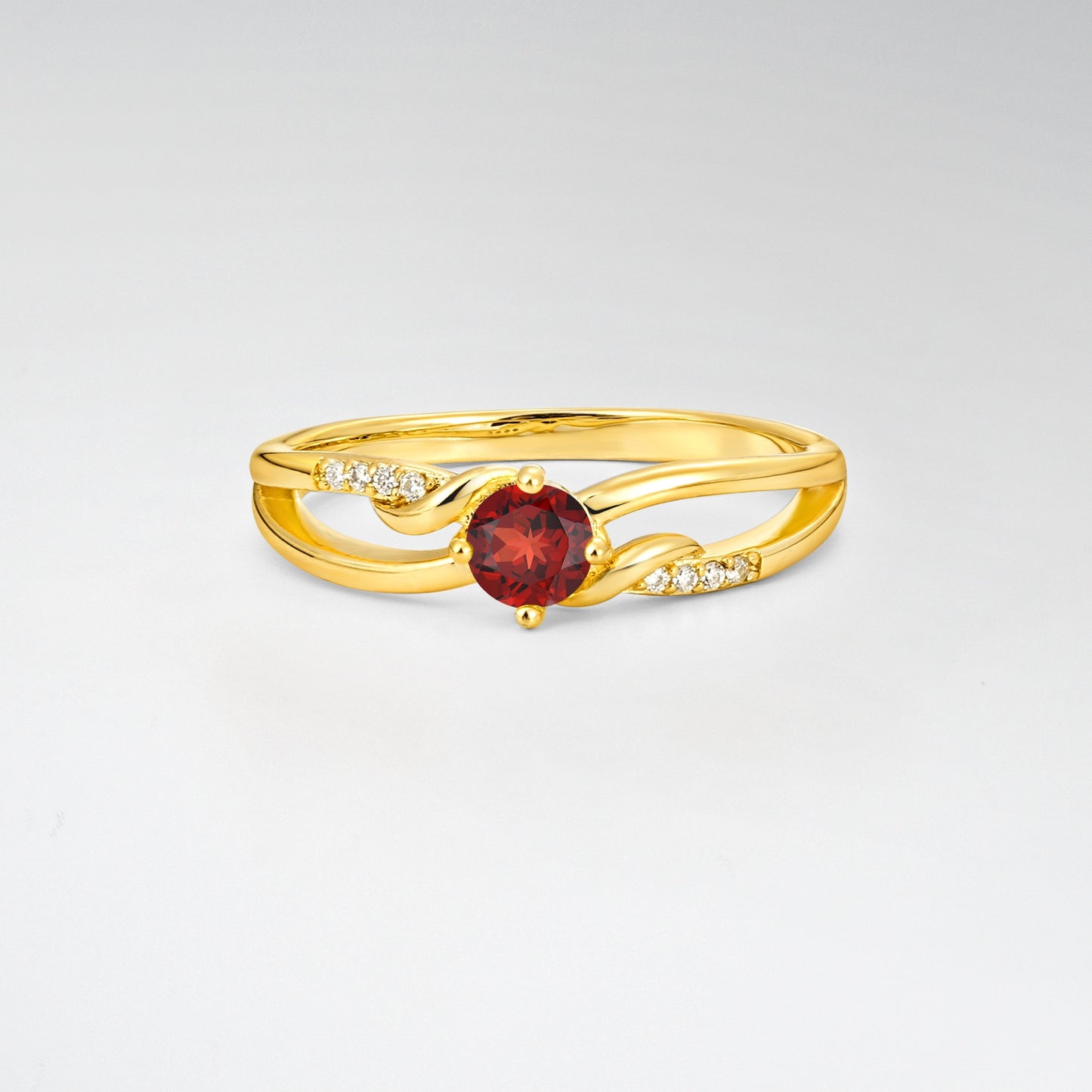 Round Cut Garnet Split Shank Promise Ring - Additional view