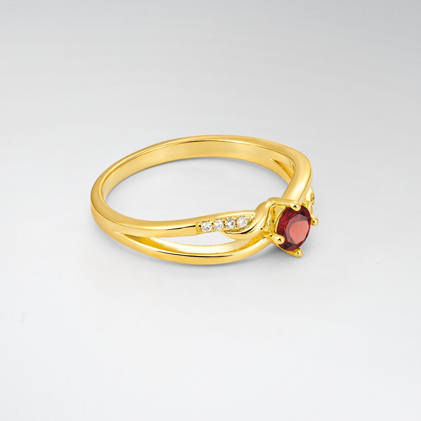 Round Cut Garnet Split Shank Promise Ring - Additional view