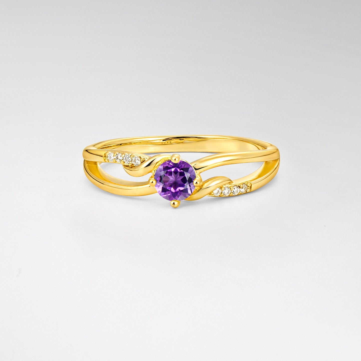Round Cut Amethyst Split Shank Promise Ring - Additional view