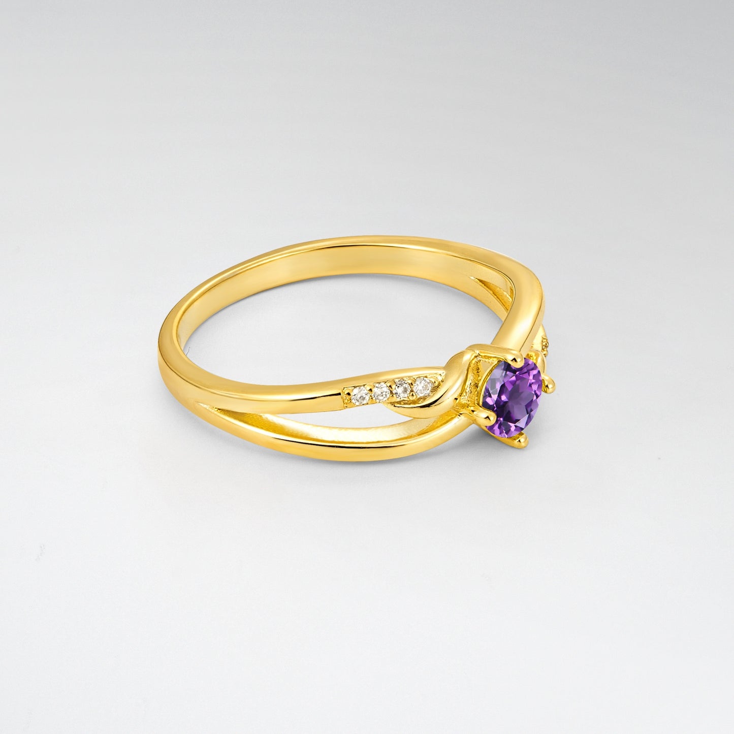 Round Cut Amethyst Split Shank Promise Ring - Additional view