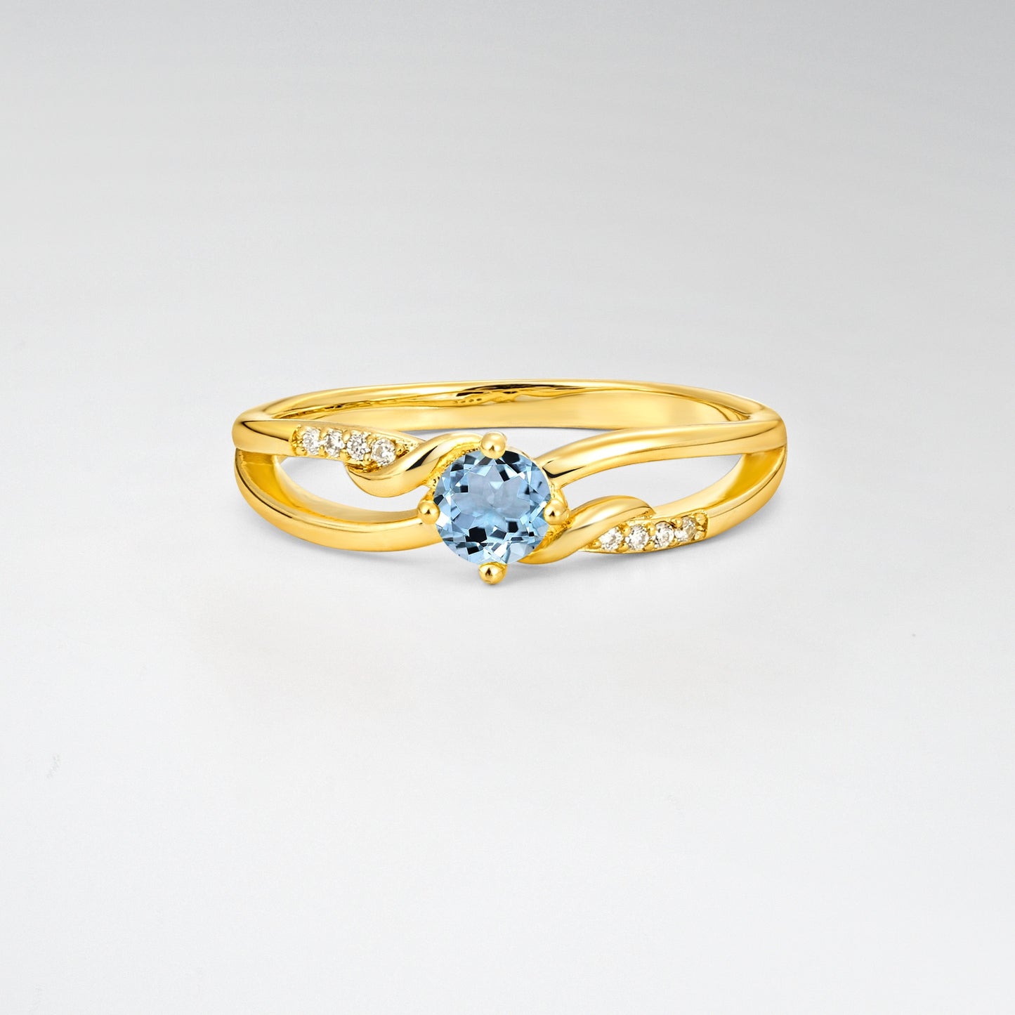 Round Cut Aquamarine Split Shank Promise Ring - Additional view