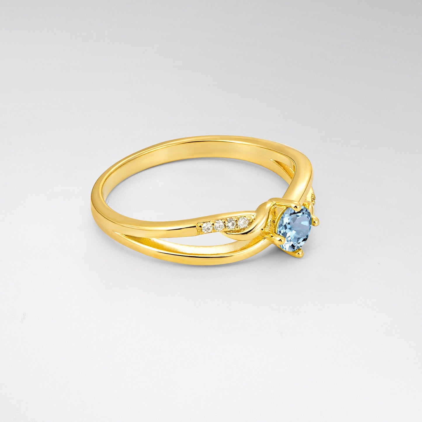 Round Cut Aquamarine Split Shank Promise Ring - Additional view