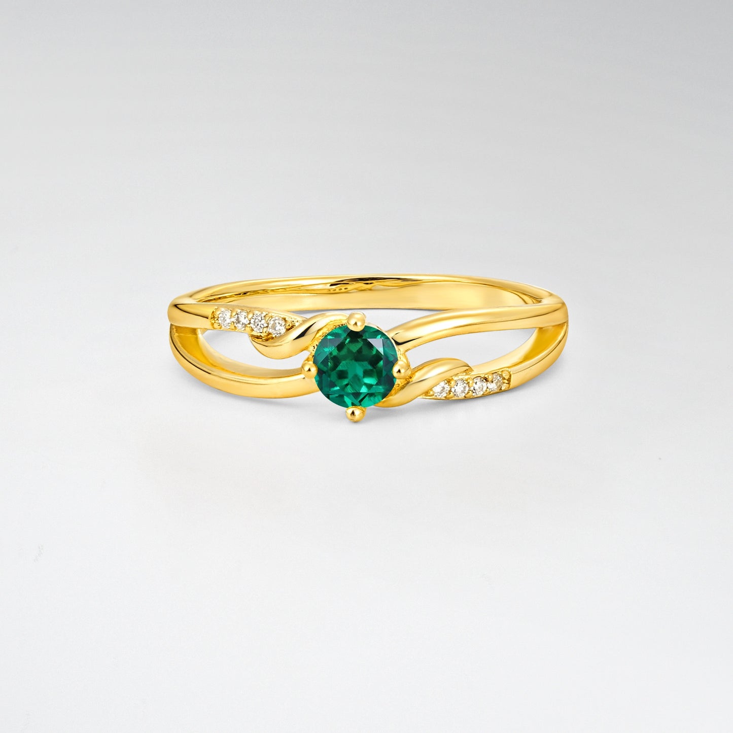 Round Cut Emerald Split Shank Promise Ring - Additional view