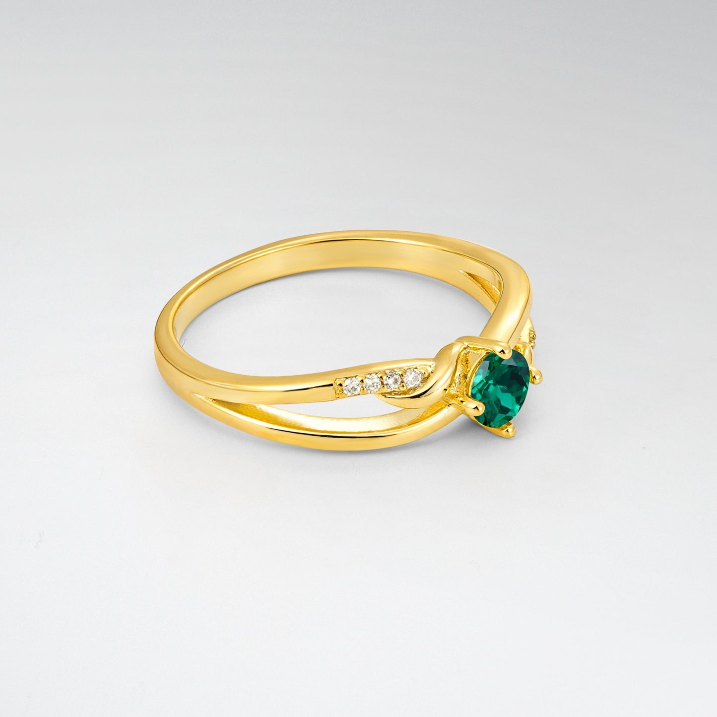 Round Cut Emerald Split Shank Promise Ring - Additional view