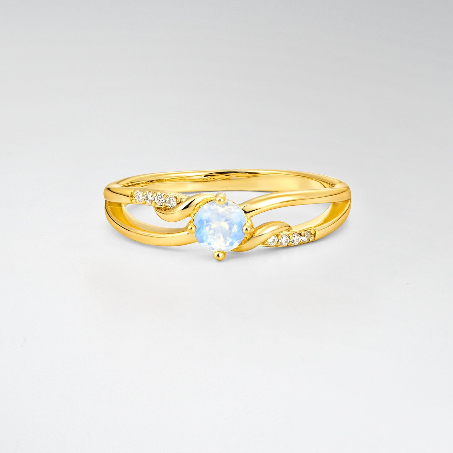 Round Cut Moonstone Split Shank Promise Ring - Additional view