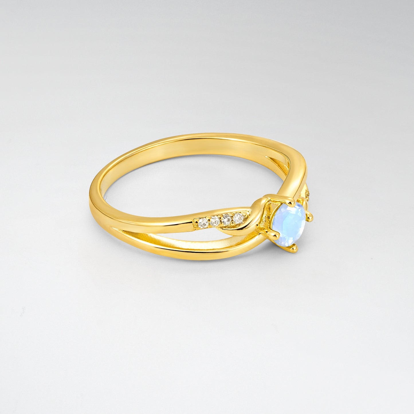 Round Cut Moonstone Split Shank Promise Ring - Additional view
