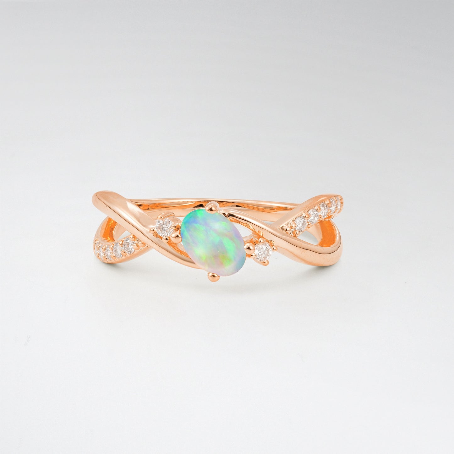 Modern Oval Cut Opal Infinity Twisted Bypass Promise Ring - Additional view