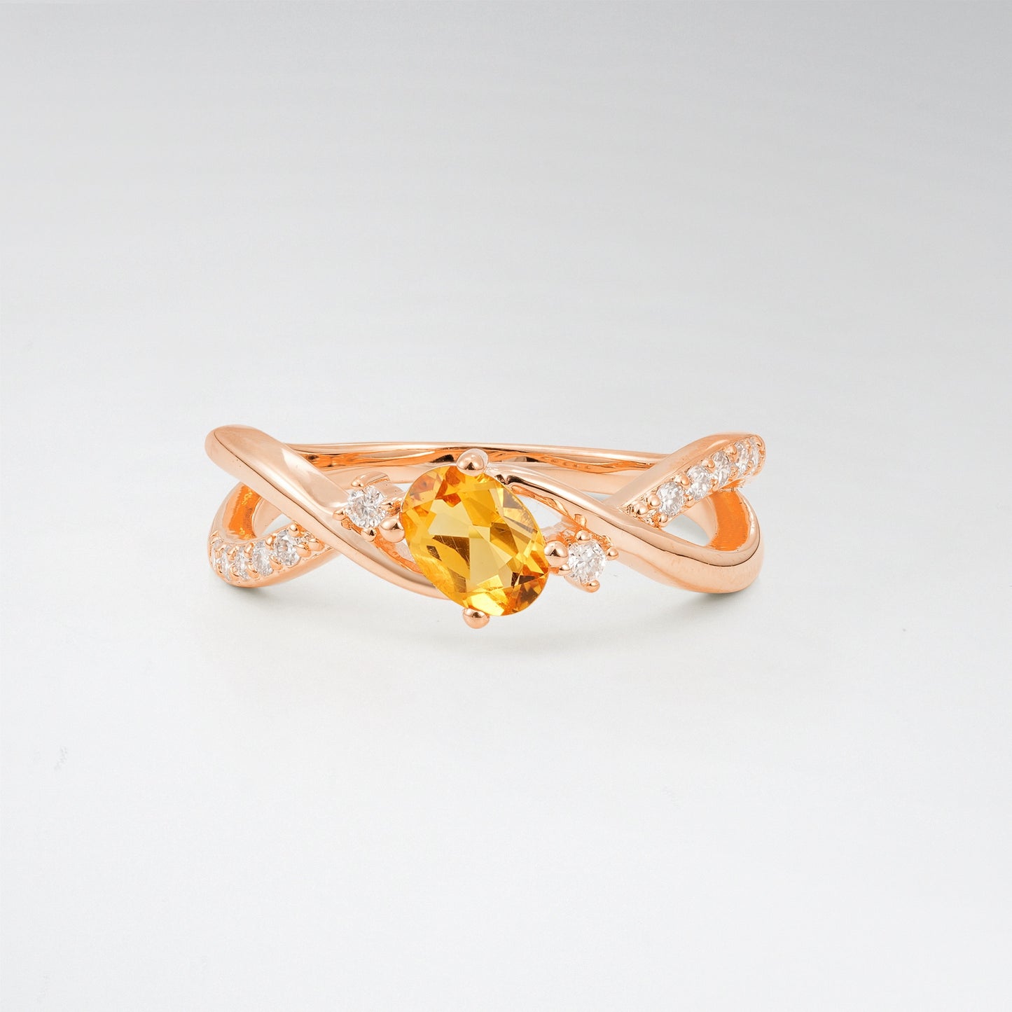 Modern Oval Cut Citrine Infinity Twisted Bypass Promise Ring - Additional view