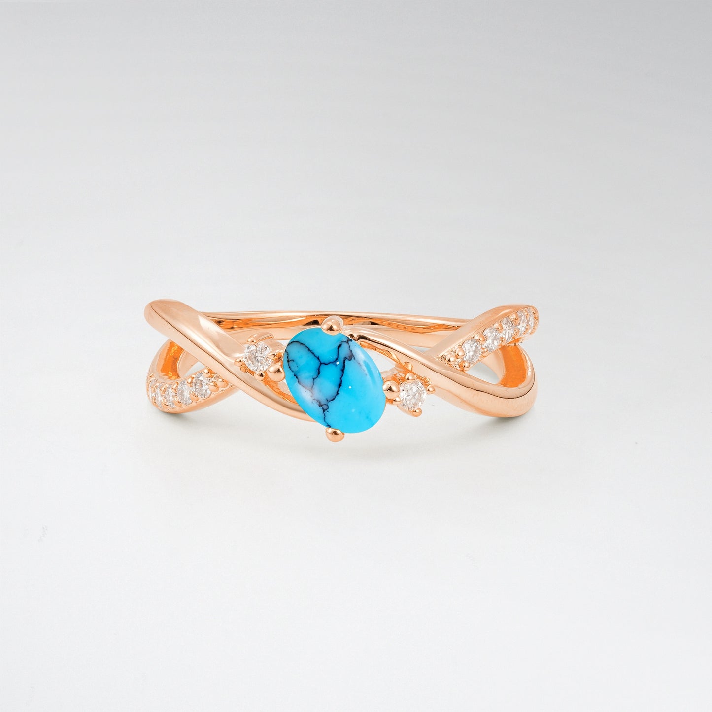 Modern Oval Cut Turquoise Infinity Twisted Bypass Promise Ring - Additional view